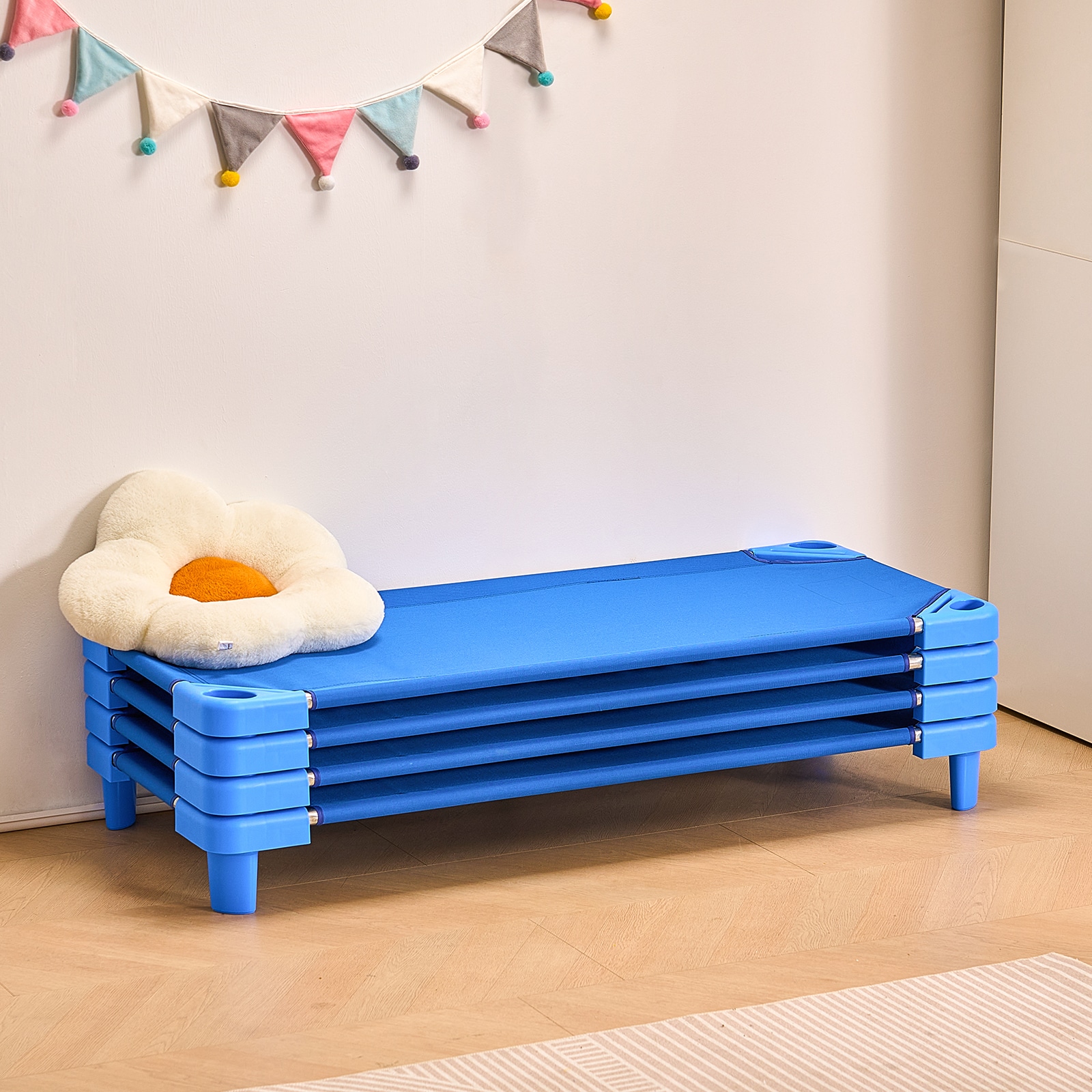 Stackable Toddler Nap Cots For Daycare And Preschool Blue 4 Pack_voghion.com